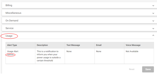 Power Usage Alert Subscriptions.